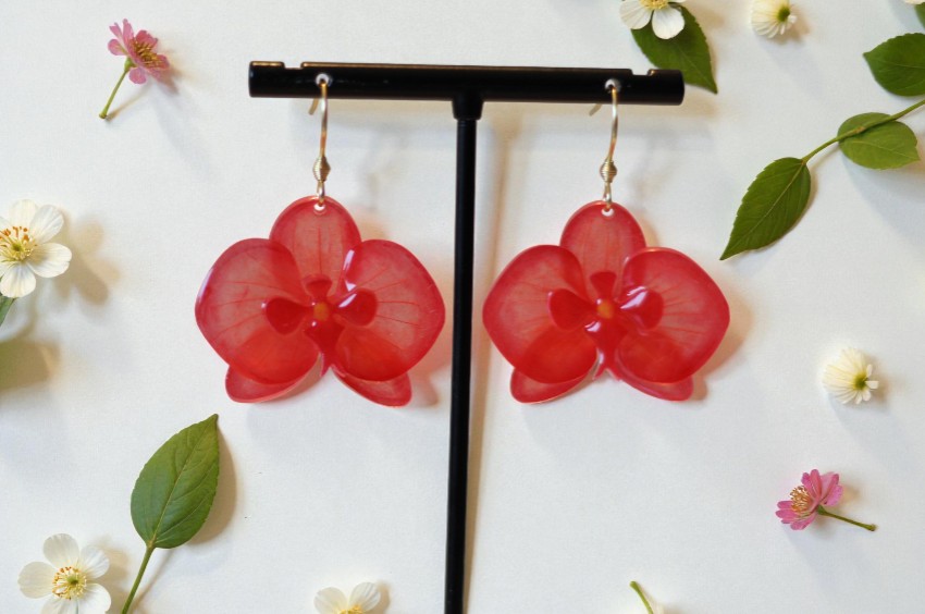 Boucles d’oreilles Orchidées – Rouge