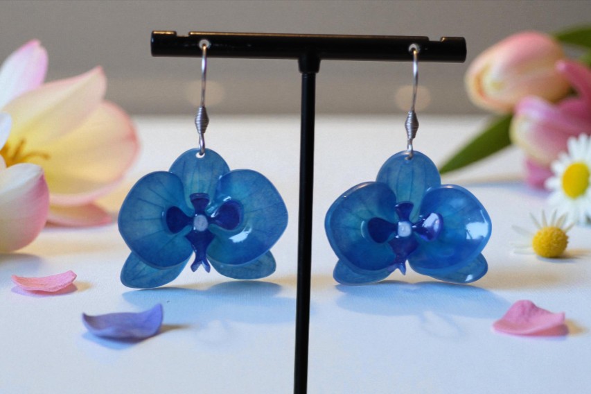Boucles d’oreilles Orchidées – Bleu
