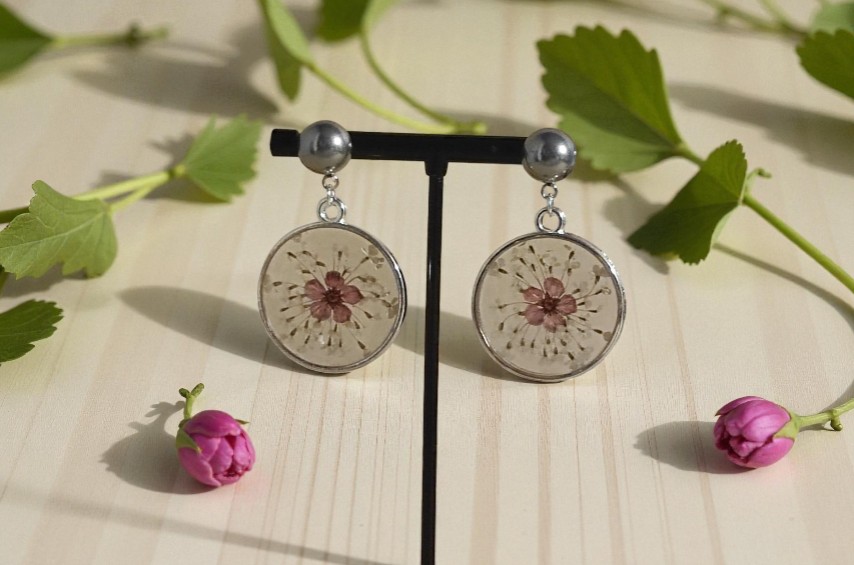 Boucles d’oreilles « Fleur Blanc & Rose »