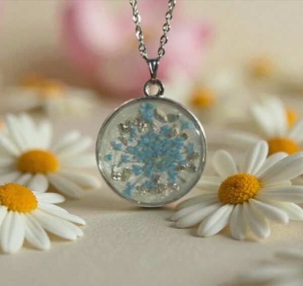 Pendentif « Fleur Bleu & Argenté »