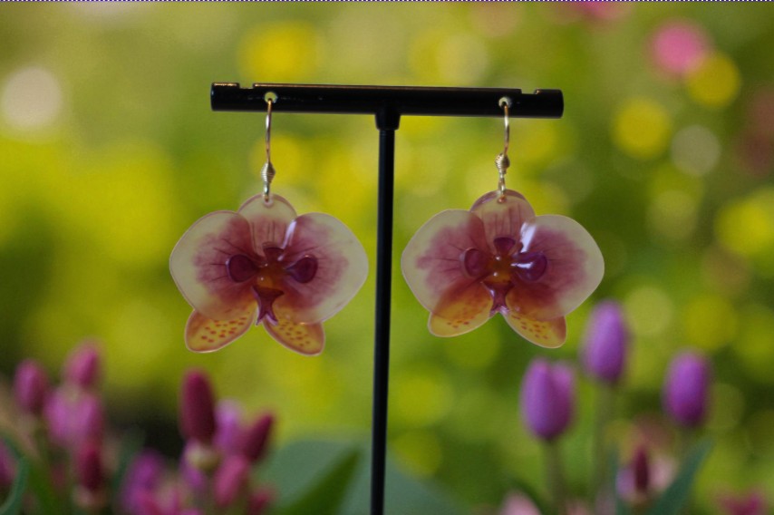 Boucles d’oreilles Orchidées – Rose et jaune