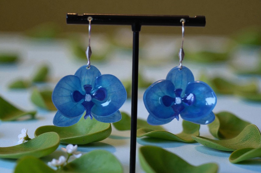 Boucles d’oreilles Orchidées – Bleu