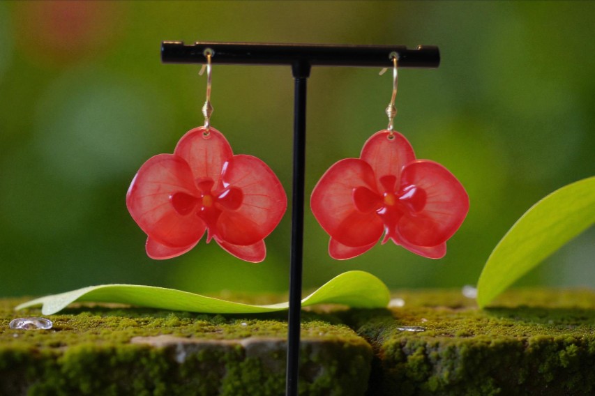 Boucles d’oreilles Orchidées – Rouge