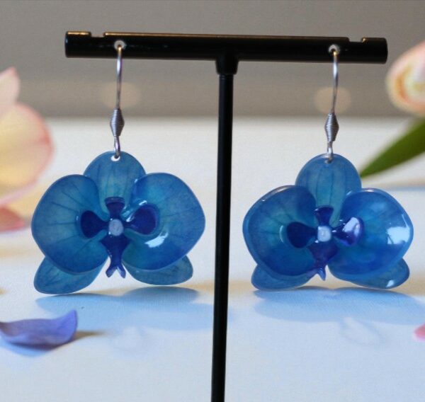 Boucles d’oreilles Orchidées – Bleu
