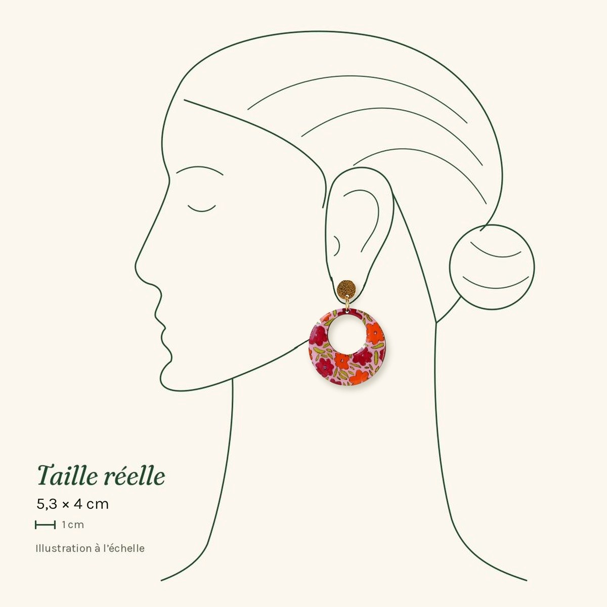 Créole Rosalie fleurie à taille réelle sur une silhouette de profil