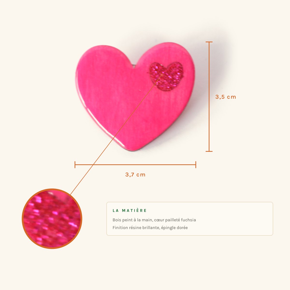 Annette · Cœur fuchsia pailleté – Image 2