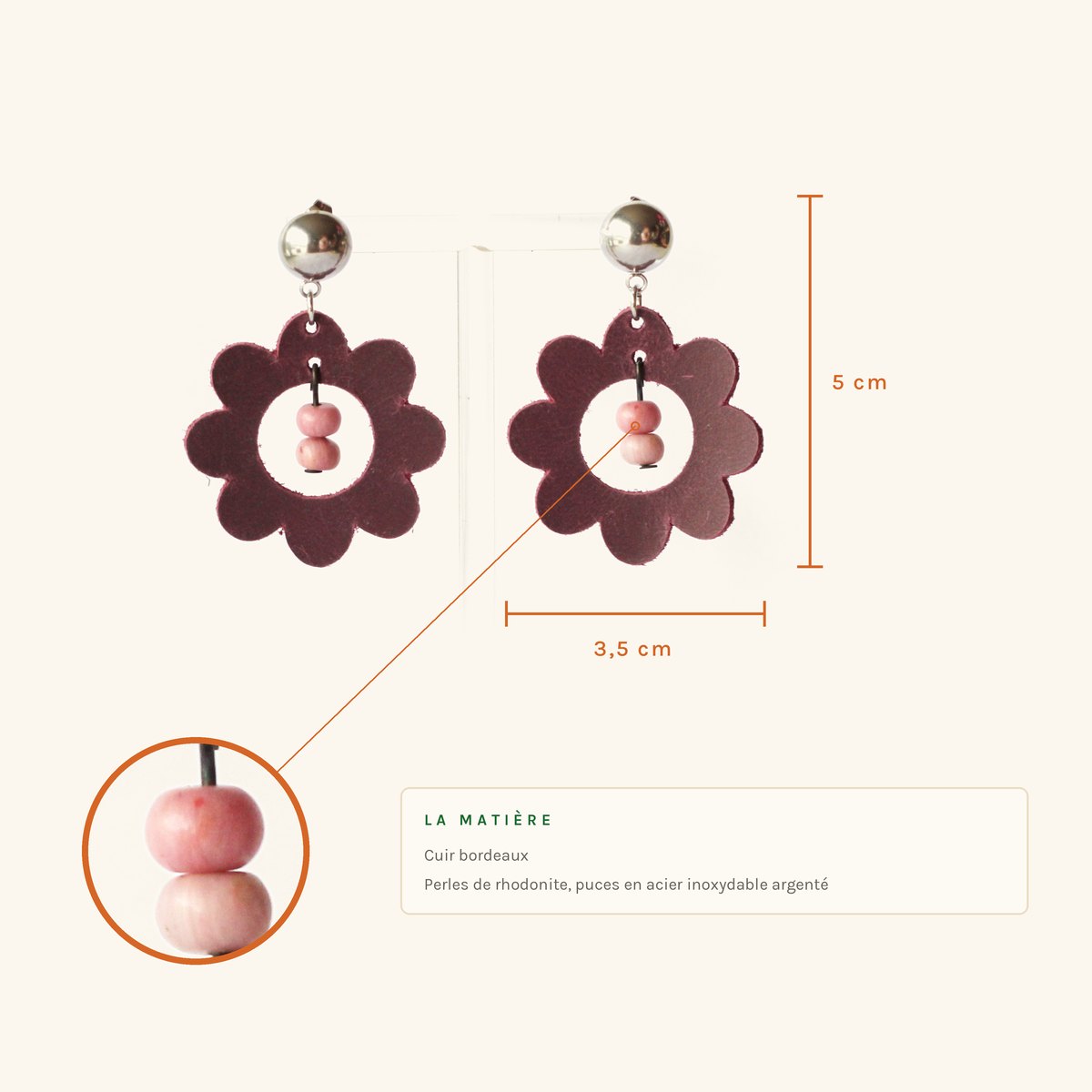 Clémence · Fleur bordeaux et rhodonite – Image 2