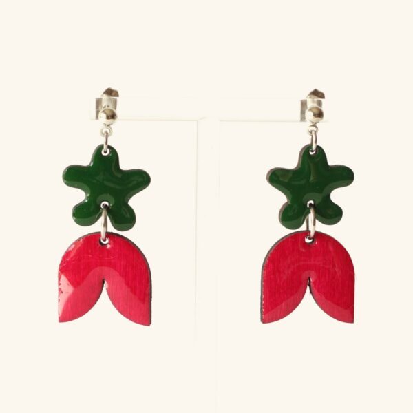 Claudette · Fleur verte et tulipe framboise